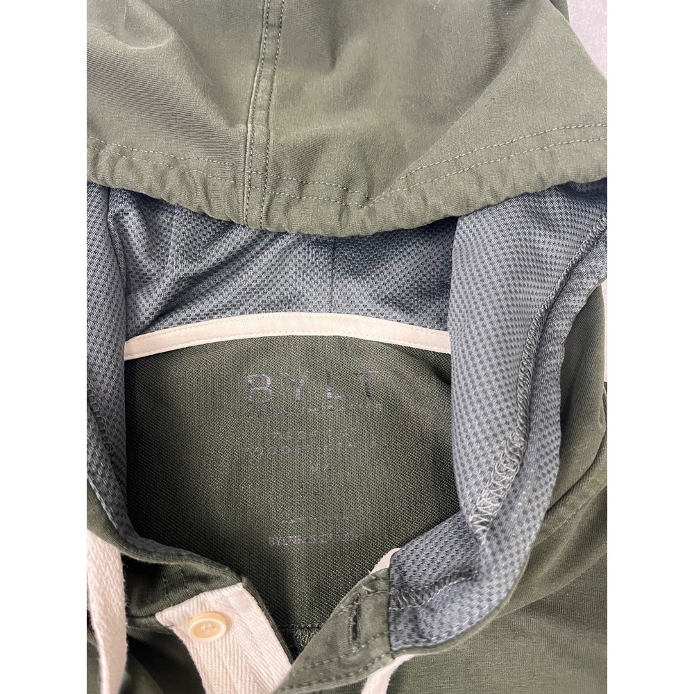BYLT Drop Cut Lux Henley Shirt Men M Green Hooded Drawstring Stretch Performance - Picture 5 of 10